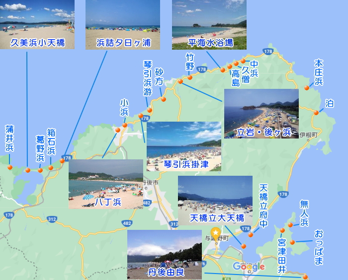 丹後の海水浴場マップ